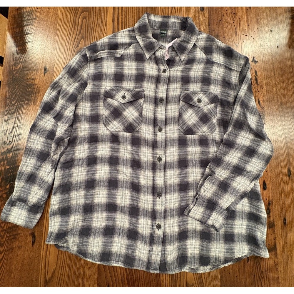 Wild Fable Womens Plaid Lightweight Flannel Shirt Multicolor Black Size S Pocket